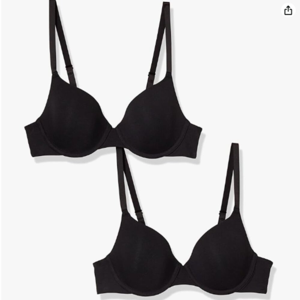 Amazon Essentials T-Shirt Bras for Women, Comfortable Underwire, 2-Pack - Black